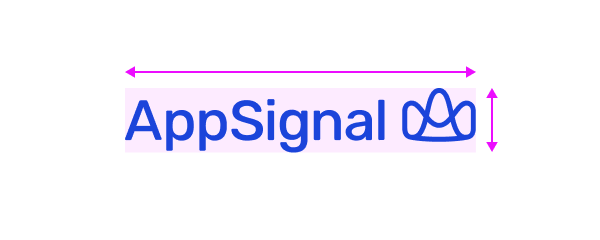 The azure AppSignal logo with arrows along its width and its height, marking the two dimensions that change together.